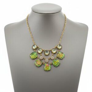 Multi-Gemstone Necklace Statement Jewelry Bohemian Green & Pink Stones Fashion